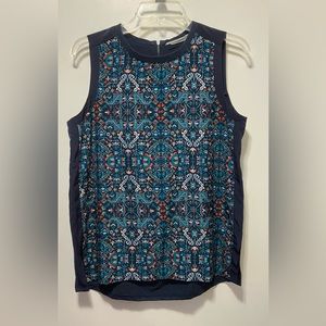 Athleta Women's Navy Blue floral Tapestry Mixed Media Tank Top Shirt Medium